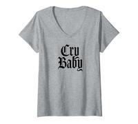 Donna Cry Baby, Design Inglese Antico Maglietta con Collo a V