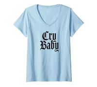 Donna Cry Baby, Design Inglese Antico Maglietta con Collo a V
