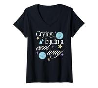 Donna Crying But in a Cool Way Funny Graphic Maglietta con Collo a V