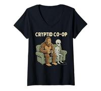 Donna Cryptid Co-Op Sasquatch Bigfoot Alien Playing Video Games Maglietta con Collo a V