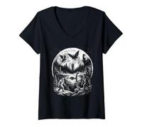 Donna Cryptid Legends Moonlight Folklore Paranormale Mistero Arte Maglietta con Collo a V