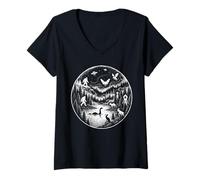 Donna Cryptid Legends Moonlight Folklore Paranormale Mistero Arte Maglietta con Collo a V