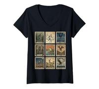 Donna Cryptid Stamp Set Bigfoot Yeti Mothman Legendary Creatures Maglietta con Collo a V