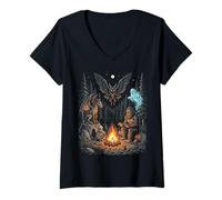 Donna Cryptids Campfire Bigfoot Mothman Forest Camping Legends Maglietta con Collo a V