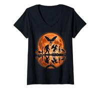 Donna Cryptids Moon Scene Bigfoot Alien Loch Ness Mothman Maglietta con Collo a V