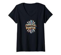 Donna Crystal Hunter Gemstone Collector Rock Hounding Design Maglietta con Collo a V