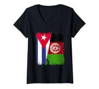 Donna Cuba Afghanistan Mezza Bandiera Patrimonio Cubano Afgano Maglietta con Collo a V