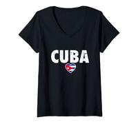 Donna Cuba Bandiera Orgoglio Cubano Maglietta con Collo a V