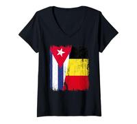 Donna Cuba Belgio Mezza Bandiera Cuba Maglia Belga Maglietta con Collo a V