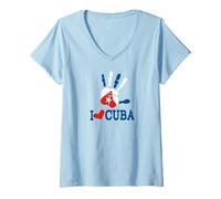 Donna Cuba Cuban Flag I Love Cuba Havana Maglietta con Collo a V