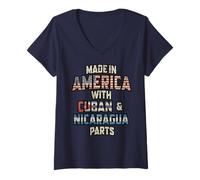 Donna Cuba E Nicaraguense Made in America Mix Heritage Vintage Maglietta con Collo a V