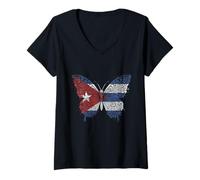 Donna Cuba Farfalla Bandiera Cubana Pride Cubanita Maglietta con Collo a V