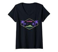 Donna Cuba Isola Palme Caraibi Vacanza all'Avana Souvenir Maglietta con Collo a V