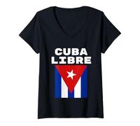Donna Cuba Libre Bandiera Cubana Maglietta con Collo a V