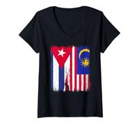 Donna Cuba Malesia Half Flag Cuban Malaysian Heritage Jersey Maglietta con Collo a V