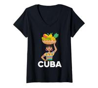 Donna Cuba Ragazza Cubana T-Shirt Abito Fiori Tropicali Patrimonio Maglietta con Collo a V