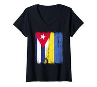 Donna Cuba Ucraina Mezza Bandiera Cuba Patrimonio ucraino Maglietta con Collo a V