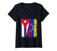 Donna Cuba Venezuela Mezza Bandiera Cuba Venezuelana Maglia Maglietta con Collo a V