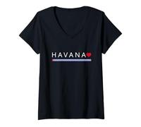 Donna Cuban Flag Cuba Miami Havana Love Spanish Gift Maglietta con Collo a V