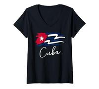 Donna Cuban Flag Cuba Miami Spanish Cuban Roots T-Shirt Maglietta con Collo a V