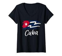Donna Cuban Flag Cuba Miami Spanish Cuban Roots T-Shirt Maglietta con Collo a V
