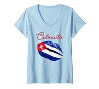 Donna Cubanita Lips Formed by The Cuban Flag Design Maglietta con Collo a V