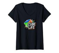 Donna Cube Life Puzzle Solver Speedcuber Enthusiast Maglietta con Collo a V