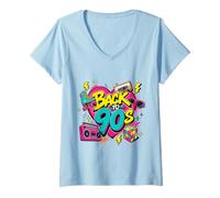 Donna Cube per Pattini a rotelle Boombox, Stile retrò, Stile Vintage, Anni '90 Maglietta con Collo a V