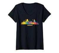 Donna Cuccia di Dresda, Skyline colorato, Immagine della Città di Dresda Maglietta con Collo a V