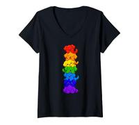 Donna Cucciolo Arcobaleno Stack Torre per Cani Kawaii Carina Maglietta con Collo a V