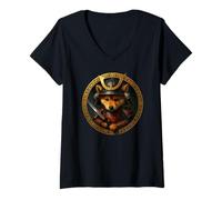 Donna Cucciolo Carino di Shiba Inu Come Samurai in Armatura Maglietta con Collo a V