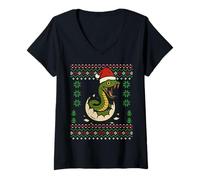 Donna Cucciolo di Serpente di Natale Brutto Maglione Natalizio Maglietta con Collo a V