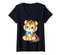Donna Cucciolo di Tigre | Chibi Tiger Baby Maglietta con Collo a V