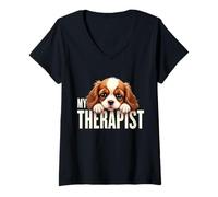 Donna Cucciolo Divertente My Therapist Cavalier King Charles Spaniel Maglietta con Collo a V