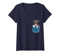 Donna Cucciolo puntatore Tedesco a Pelo Corto in Una Tasca con Gli Occhiali Maglietta con Collo a V