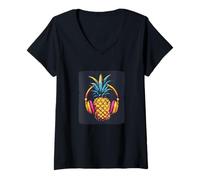 Donna Cuffia topica con Ananas per un'estate Divertente Maglietta con Collo a V