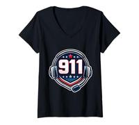 Donna Cuffie con Microfono 911 Emergency Dispatcher First Responder Maglietta con Collo a V