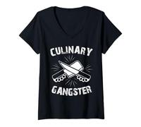 Donna Culinary Gangster Chef T-Shirt Uomini E Donne Stili Maglietta con Collo a V
