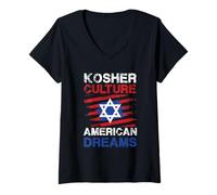 Donna Cultura Kosher Sogni Americani Stella Maglietta con Collo a V