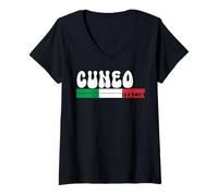 Donna Cuneo City Italia Vintage Bandiera Italia per Gli Amanti dei Viaggi Maglietta con Collo a V