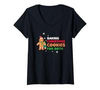 Donna Cuocere Biscotti per buoni e Cattivi a Natale Maglietta con Collo a V