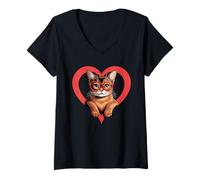 Donna Cuore Abyssinian Occhiali Abyssinians Abys Maglietta con Collo a V