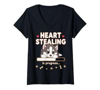 Donna Cuore Alaskan Malamute Dog divertente regalo cucciolo Malamute Maglietta con Collo a V