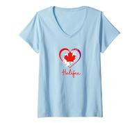 Donna Cuore Amore Halifax Canada Foglia d'Acero Cuore Nuova Scozia Maglietta con Collo a V