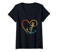 Donna Cuore ancora nautico simbolo amore design Maglietta con Collo a V
