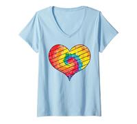 Donna Cuore arcobaleno LGBT Bandiera Mese dell'orgoglio gay Ally Maglietta con Collo a V