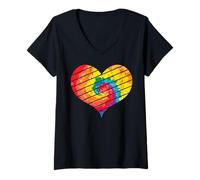 Donna Cuore arcobaleno LGBT Bandiera Mese dell'orgoglio gay Ally Maglietta con Collo a V