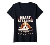 Donna Cuore Basset Hound Dog divertente regalo Basset Puppy Maglietta con Collo a V
