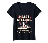 Donna Cuore Boston Terrier Dog divertente regalo Bostie Puppy Maglietta con Collo a V