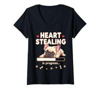 Donna Cuore Bulldog francese divertente regalo cucciolo Frenchie Maglietta con Collo a V